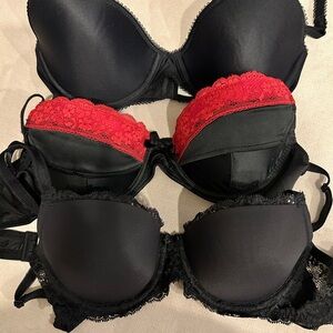 DKNY Black and Red Lace Bra Trio